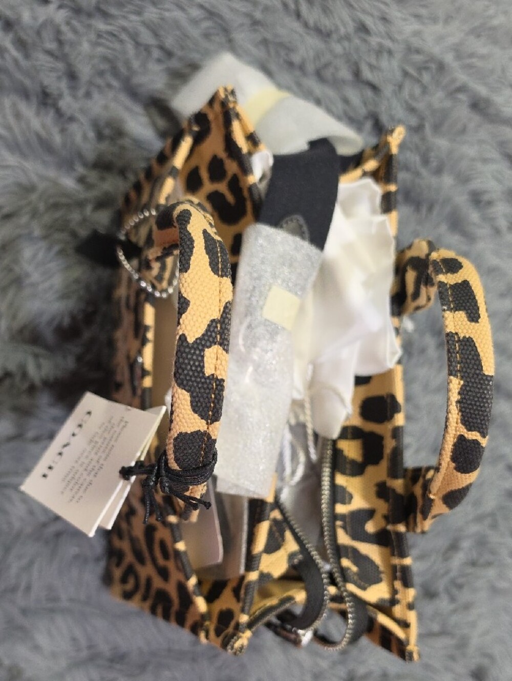 Coach Leopard-Print Mini Tote in Tan and Black with Script Logo - Picture 2 of 7